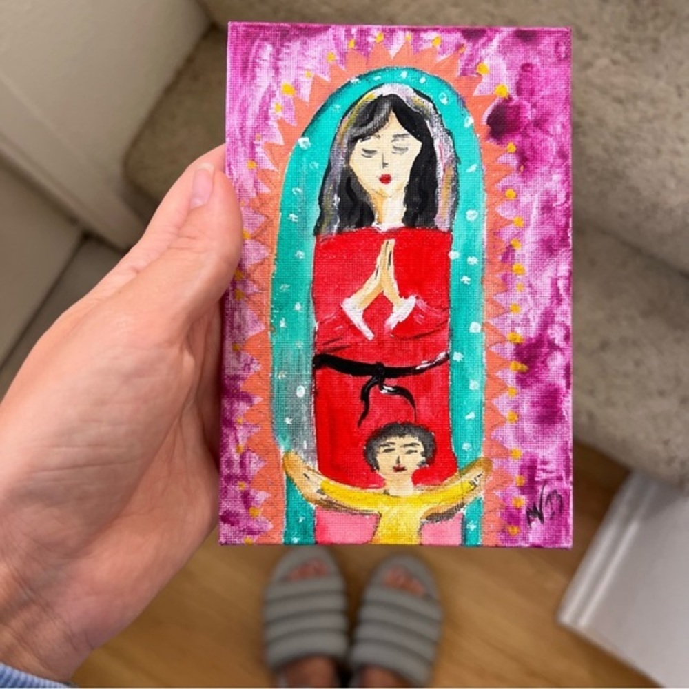Our Lady Guadalupe Painting 4”x6” Canvas Original Artwork Acrylic Wall Art